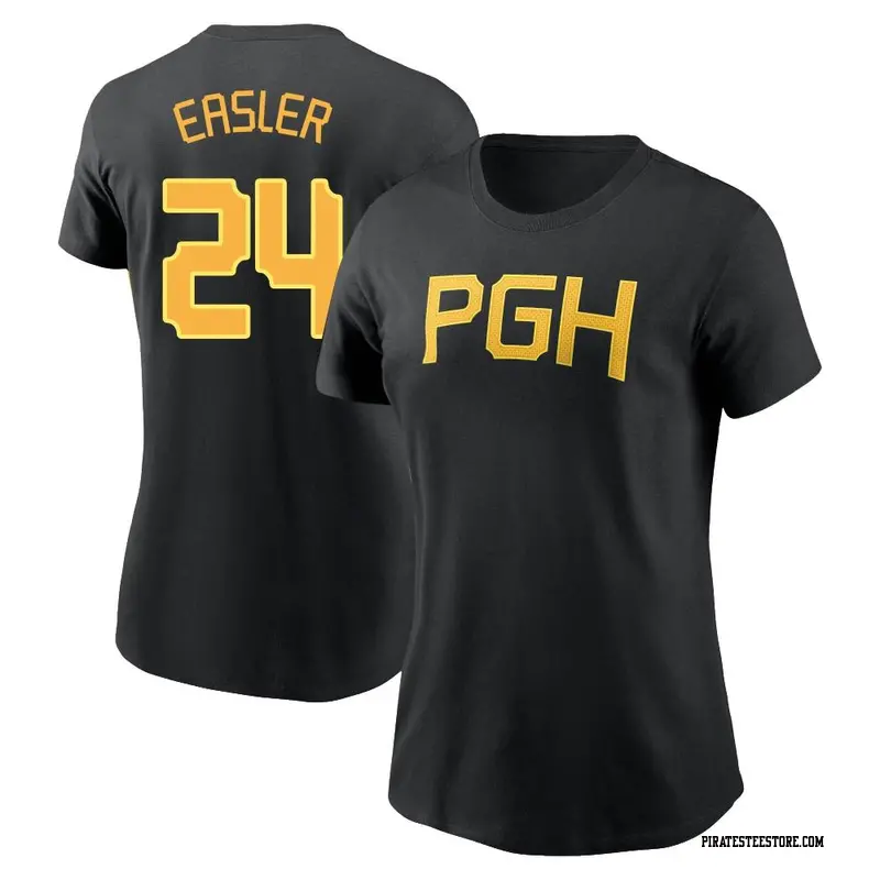 Women's Pittsburgh Pirates ＃24 Mike Easler Black 2023 City Connect Wordmark Name & Number T-Shirt