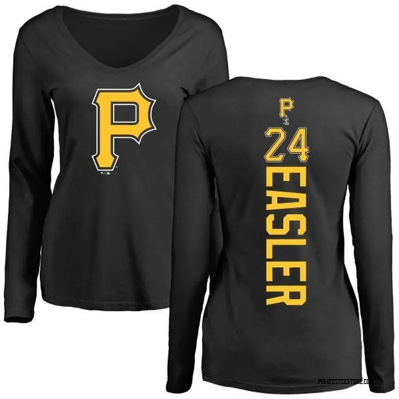 Women's Pittsburgh Pirates ＃24 Mike Easler Black Backer Slim Fit Long Sleeve T-Shirt